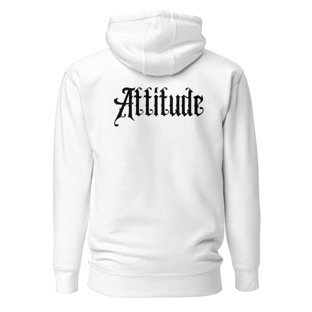 Sweat à Capuche Attitude — Blanc — vue de dos avec design Attitude
