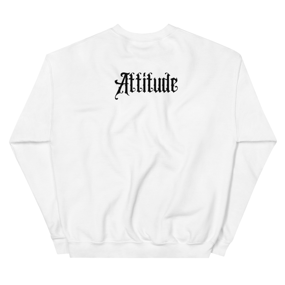 Pull Attitude — Blanc — vue de dos avec design Attitude